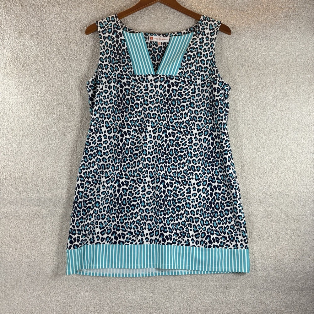JUDE CONNALLY Carissa Dress MINI Blue LEOPARD size M‎  Resort Made In The USA